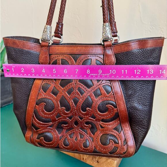 Brighton Brown Leather Purse – 10"x14", Silver Accents, Well Loved - Picture 7 of 8